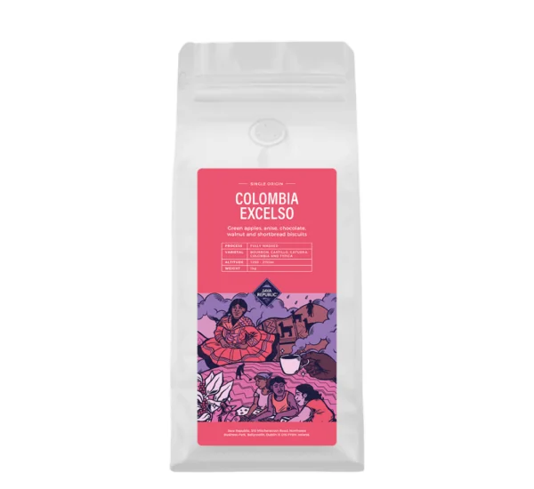 1KG bag of single origin coffee from Colombia called Colombia Excelso - stocked by Java Republic.