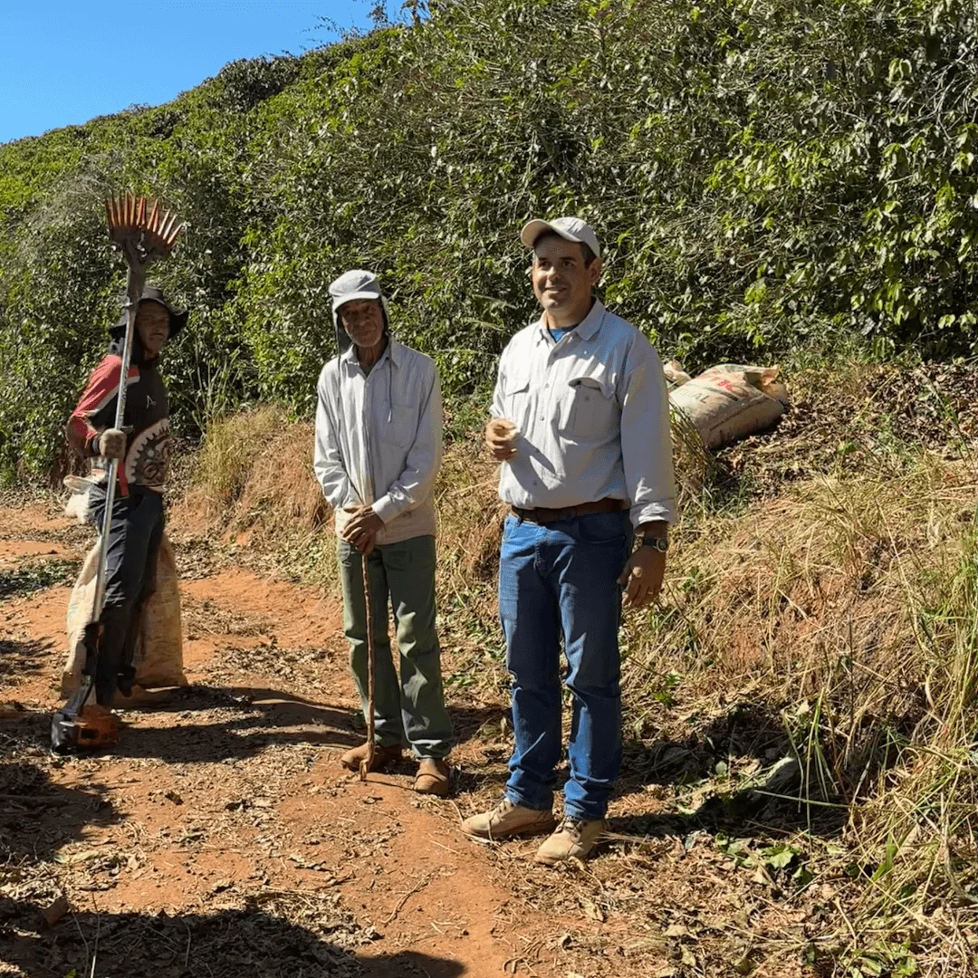 Augusto introducing us to farm workers at Palmital during our coffee origin trip in Brazil