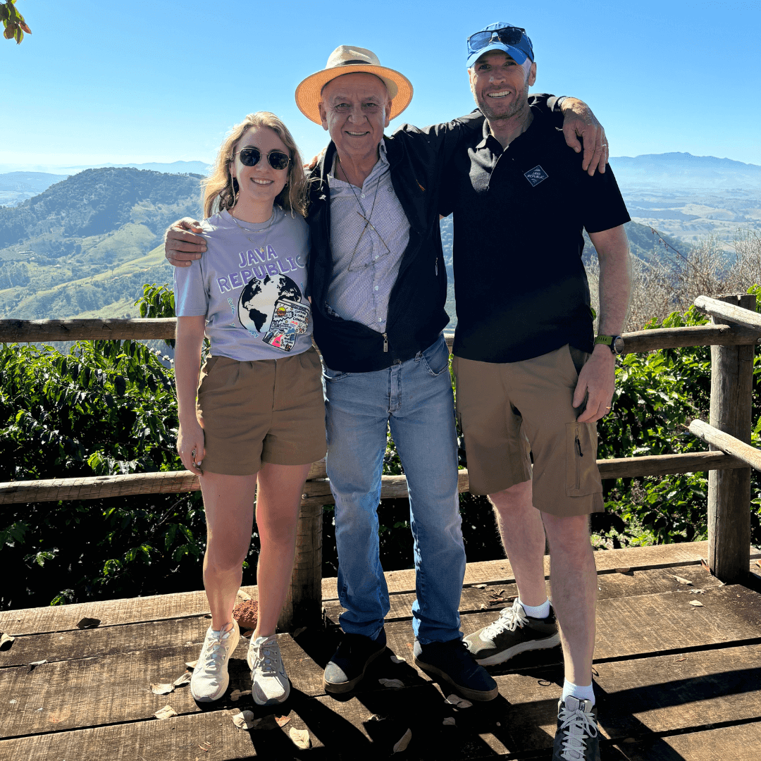 Laura and Hugh with Brazil Coffee Farmer - Marico from Rancho São Benedito