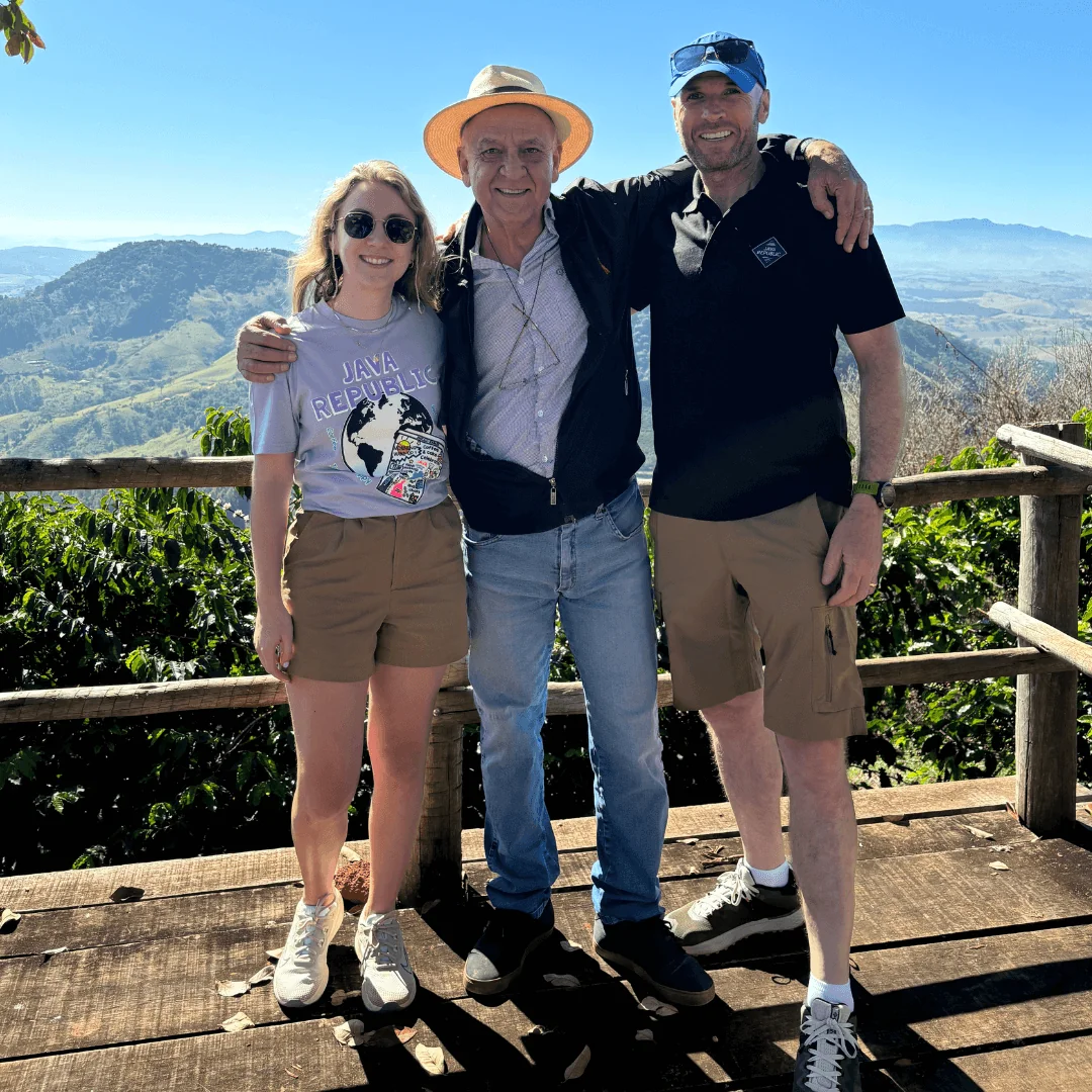 Laura and Hugh with Brazil Coffee Farmer - Marico from Rancho São Benedito