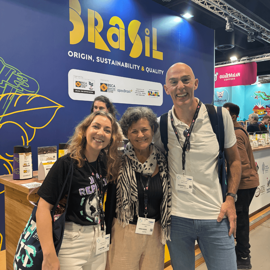 Group photo of Jeffrey Long, Laura Mc Kitterick of Java Republic and Ucha Doagro, BSCA