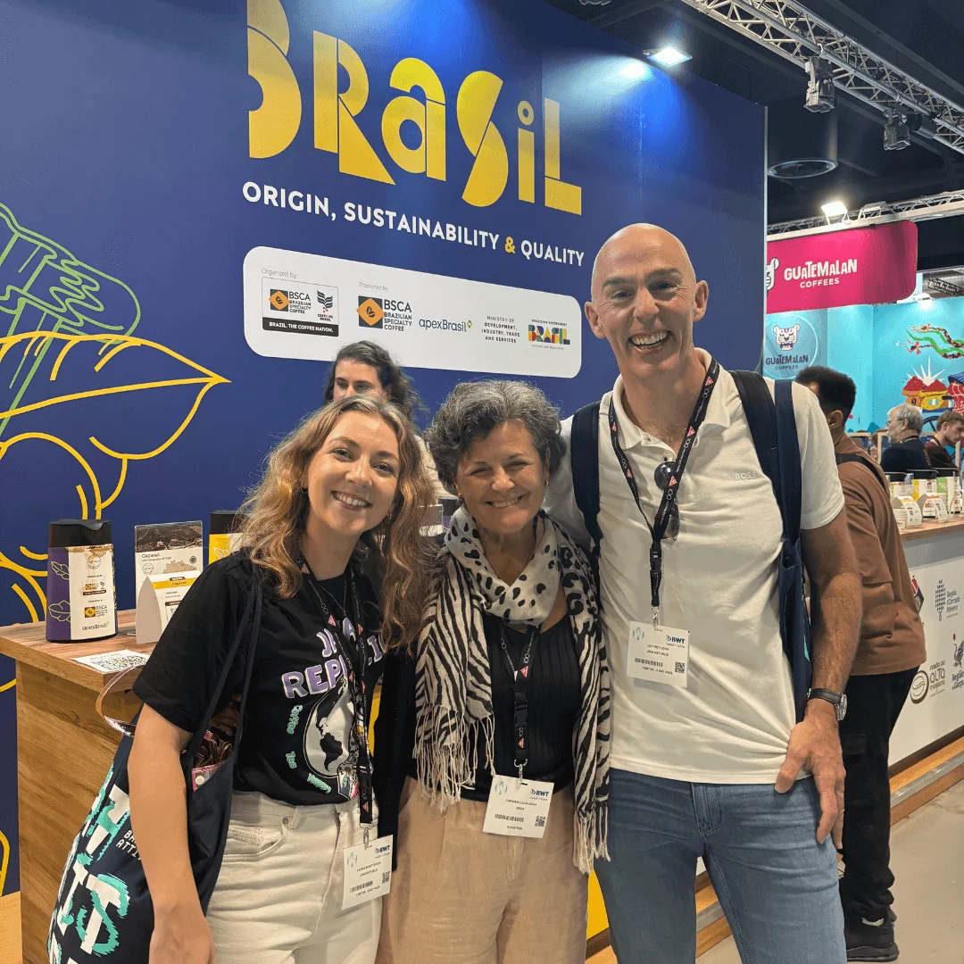 Group photo of Jeffrey Long, Laura Mc Kitterick of Java Republic and Ucha Doagro, BSCA