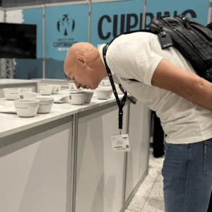 Jeffrey Long of Java Republic during a cupping session with DRWakefield at World of Coffee Copenhagen